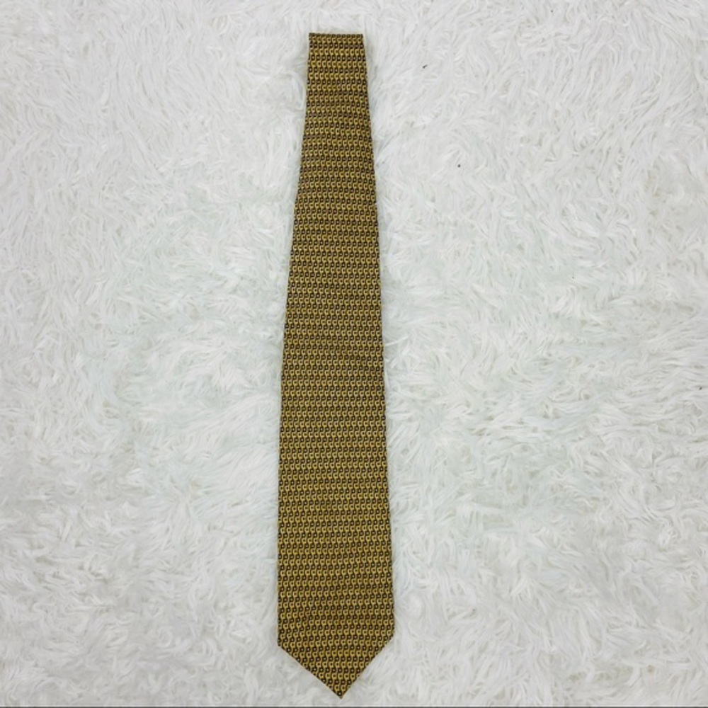 BELLO UOMO yellow/ golden handmade 100% silk printed mens tie